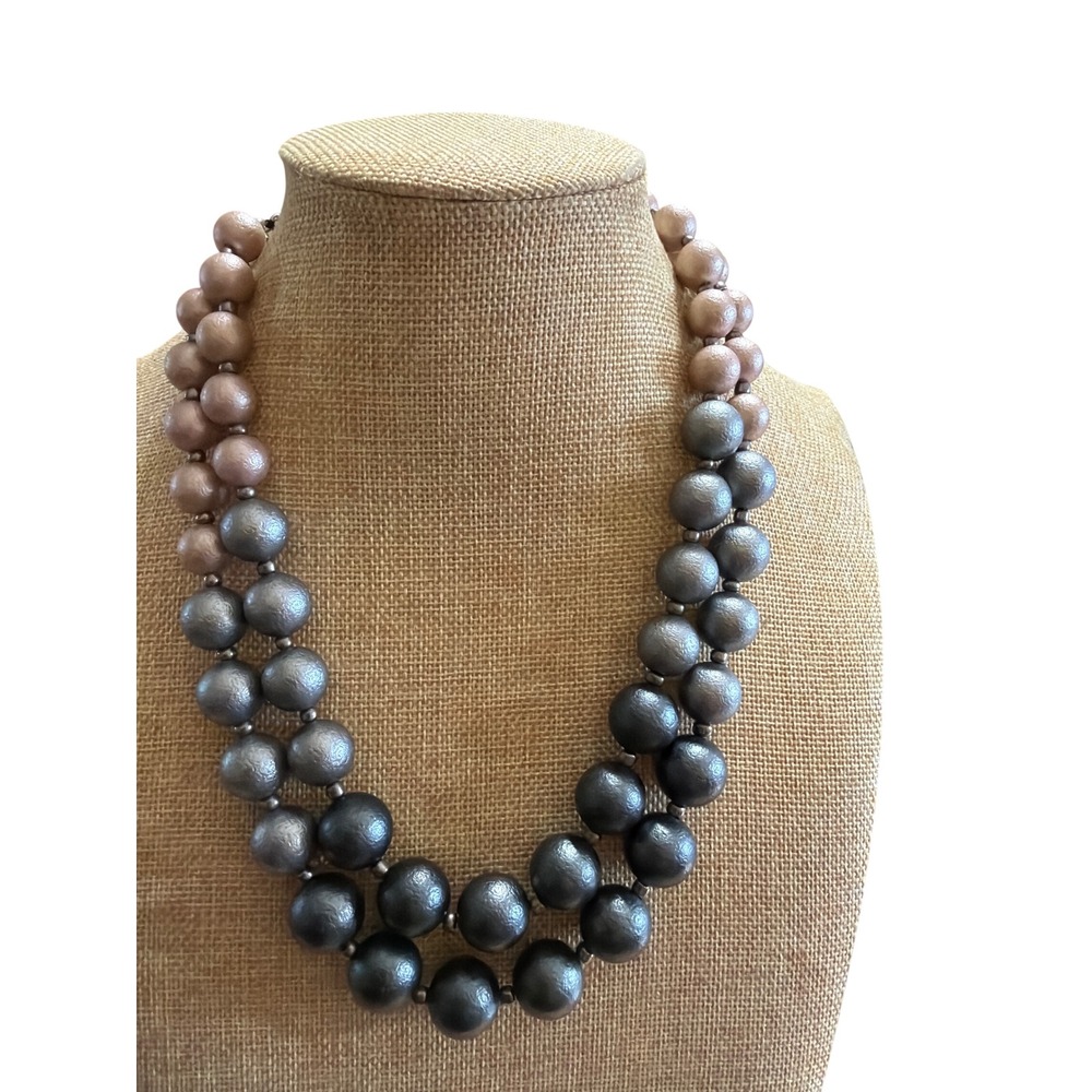 Ombre Faux Pearl Double Strand Statement Necklace Pink Grey Crown Juicy Couture